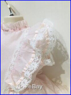VTG Little Girl Party Dress Pink Swiss Dot Lace W Slip Sash 13.5 Chest Across