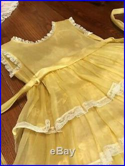 VTG ORIGINAL ALYSSA FULL Nylon Toddler Girls Dress YELLOW Ruffles Lace withSlip