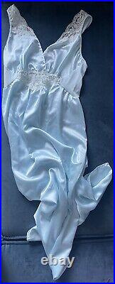 VTG Olga Designer Collection Gold Label Nightgown Gown Satin Lace Blue 92195