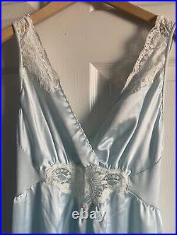 VTG Olga Designer Collection Gold Label Nightgown Gown Satin Lace Blue 92195