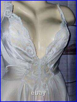 VTG Olga M Satin Night Gown Dress Lace Nylon LONG Full Sweep Negligee 92270