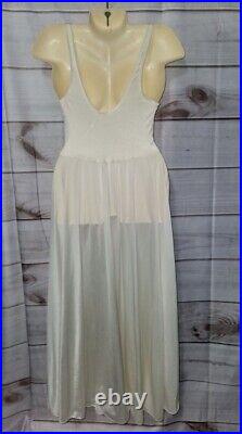 VTG Olga M Satin Night Gown Dress Lace Nylon LONG Full Sweep Negligee 92270