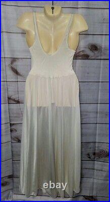 VTG Olga M Satin Night Gown Dress Lace Nylon LONG Full Sweep Negligee 92270