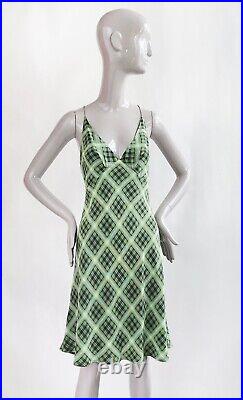 VTG Perry Ellis by Marc Jacobs S/S 1993 Grunge Collection Green Silk Plaid Dress
