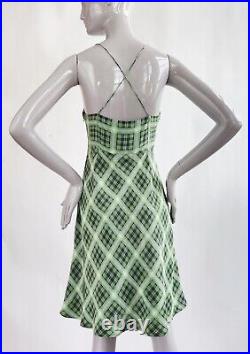 VTG Perry Ellis by Marc Jacobs S/S 1993 Grunge Collection Green Silk Plaid Dress