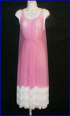 VTG SHEER Chiffon Full Sweep Lingerie LACE Slip Dress Negligee Nightgown Gown OS