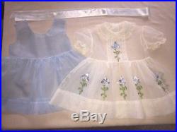 VTG SHEER LITTLE GIRLS DRESS with BLUE FLOWER APPLIQUES & BLUE SHEER SLIP SIZE 3