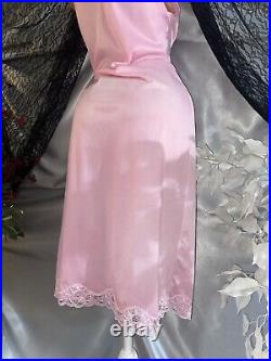 VTG Silky Nylon DU BARRY LACY FRENCH PARIS PINK DRESS SLIP NEW SCARCE DEMURE S