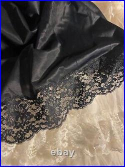 VTG Silky SATINY SPANDEX DB CHIFFON LACE OVERLAY WIDE SCALLOP DRESS SLIP PIN UP