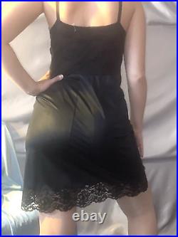 VTG Silky SATINY SPANDEX DB CHIFFON LACE OVERLAY WIDE SCALLOP DRESS SLIP PIN UP