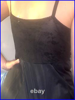 VTG Silky SATINY SPANDEX DB CHIFFON LACE OVERLAY WIDE SCALLOP DRESS SLIP PIN UP