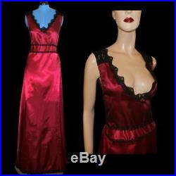 VTG Style Sexy Red BLK Satin Lace Slip Dress Gown Nightgown & Sassy Bow Train 2X