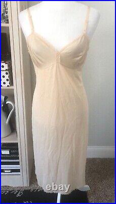 VTG Unworn VANITY FAIR USA 34 S/M Beige Nylon FULL SLIP DRESS Retro SILKY Nude a