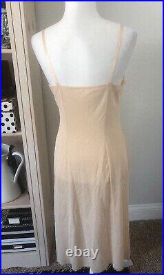 VTG Unworn VANITY FAIR USA 34 S/M Beige Nylon FULL SLIP DRESS Retro SILKY Nude a