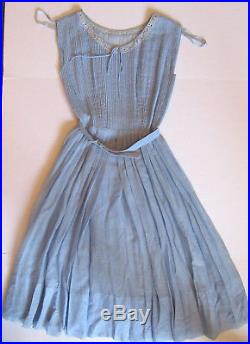 VTG WWII 1940's R & K Originals Blue Cotton Pleated Dress withSlip Sheer Summer