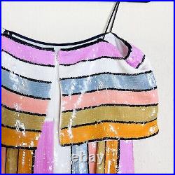 Veronica Beard Ivanna Sequin Dress Multi Stripe Vintage Rainbow Size 2