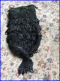 Very rare! 1800's black mourning dress withslip and beaded bag Set for $400