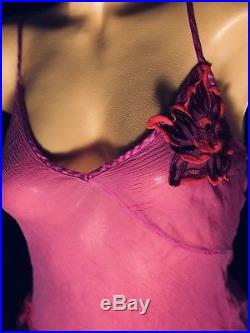 Victoria Secret Silk Lingerie Camisole Purple Whimsical Nightie Dress Flower