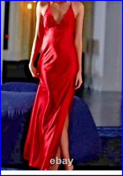 Victoria's Secret Vintage Gold Label Red Satin Lace Maxi Lingerie Slip Dress S