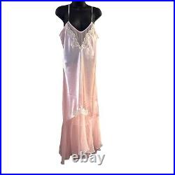 Victoria's Secret Vintage Y2K Large Pink Long Dress Silky Slip Pearls Beaded