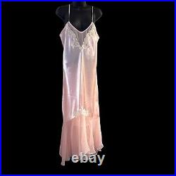 Victoria's Secret Vintage Y2K Large Pink Long Dress Silky Slip Pearls Beaded