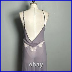 Victoria's Secret Women's Silk Sheer Lace Detail Lavender Slip Chemise size L