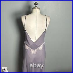 Victoria's Secret Women's Silk Sheer Lace Detail Lavender Slip Chemise size L