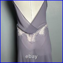 Victoria's Secret Women's Silk Sheer Lace Detail Lavender Slip Chemise size L