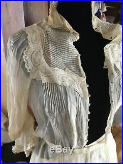 Victorian 2 Piece Lace Wedding Dress Plus Slip Xxs For Restoration