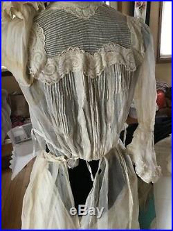 Victorian 2 Piece Lace Wedding Dress Plus Slip Xxs For Restoration