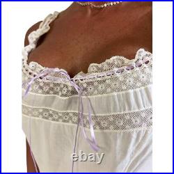 Victorian Chemise Night Gown White Cotton Lace Slip Dress 1900s Cottagecore M