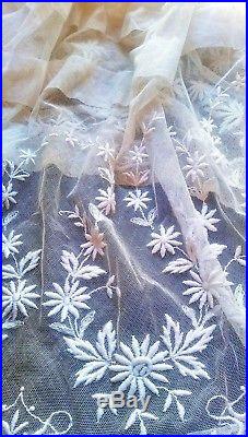 Victorian Women's Vintage Lace Slip Tulle Raised Embroidered Cream Small