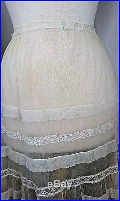 Victorian Women's Vintage Lace Slip Tulle Raised Embroidered Cream Small