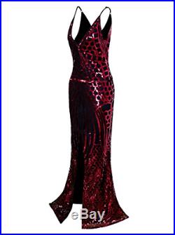 Vijiv Vintage 1920s Slip Prom Dresses Deep V Neck Sequin Long Great Gatsby Dress