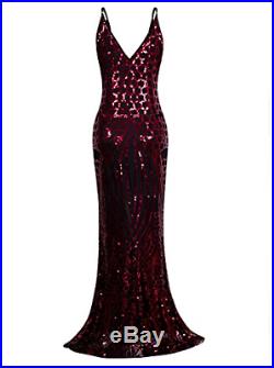 Vijiv Vintage 1920s Slip Prom Dresses Deep V Neck Sequin Long Great Gatsby Dress