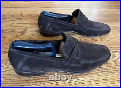 Vintage 100% BIJAN! Brown Suede Leather Slip On Loafers Dress Shoes Mens Size 9
