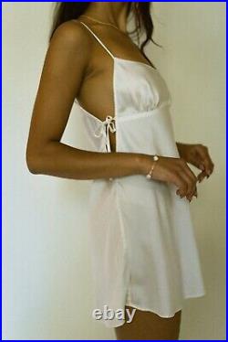 Vintage 100% Ivory Cream Silk Slip Dress Bow Details Lingerie Size Medium 90's