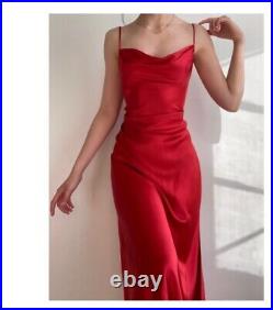 Vintage 100% SILK Red Slip Dress Large Crepe Cowl