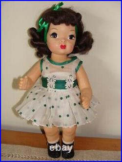 Vintage 16 Terri Lee Doll In Tagged Organdy Green Coin-dot Dress & Slip