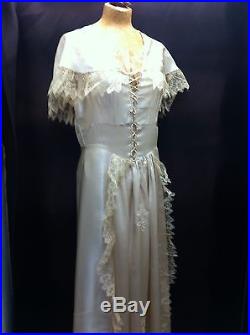 Vintage 1920's Antique White Silk & Lace Bridal-Evening Dress & Slip Size Medium