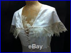 Vintage 1920's Antique White Silk & Lace Bridal-Evening Dress & Slip Size Medium