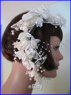 Vintage 1920's Ivory Embroidered Silk Chiffon Drop Waist Wedding Dress Gown Slip