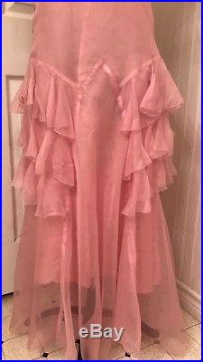 Vintage 1920's dress, pink, bias cut, sheer, matching slip