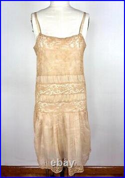 Vintage 1920s 1930s Cream Slip Beige Silk Lace Dress Nightgown Lingerie Negligee