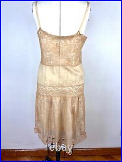 Vintage 1920s 1930s Cream Slip Beige Silk Lace Dress Nightgown Lingerie Negligee