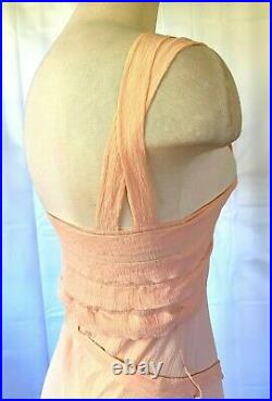 Vintage 1920s 1930s Negligee Peach Pink Silk Crepe Maxi Slip Dress 30 32 XS S