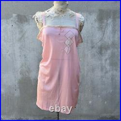 Vintage 1920s 1930s Pink Jersey Rayon Slip Dress Diamond Appliqués Ribbon Straps