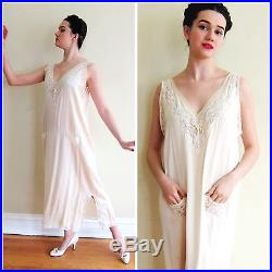 Vintage 1920s 20s Silk Lace Cream Slip Dress Nightgown Negligee Stewart & Co L