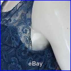 Vintage 1920s Blue Lace Floral Dress with Blue Silk Slip