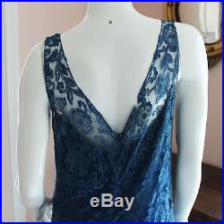Vintage 1920s Blue Lace Floral Dress with Blue Silk Slip